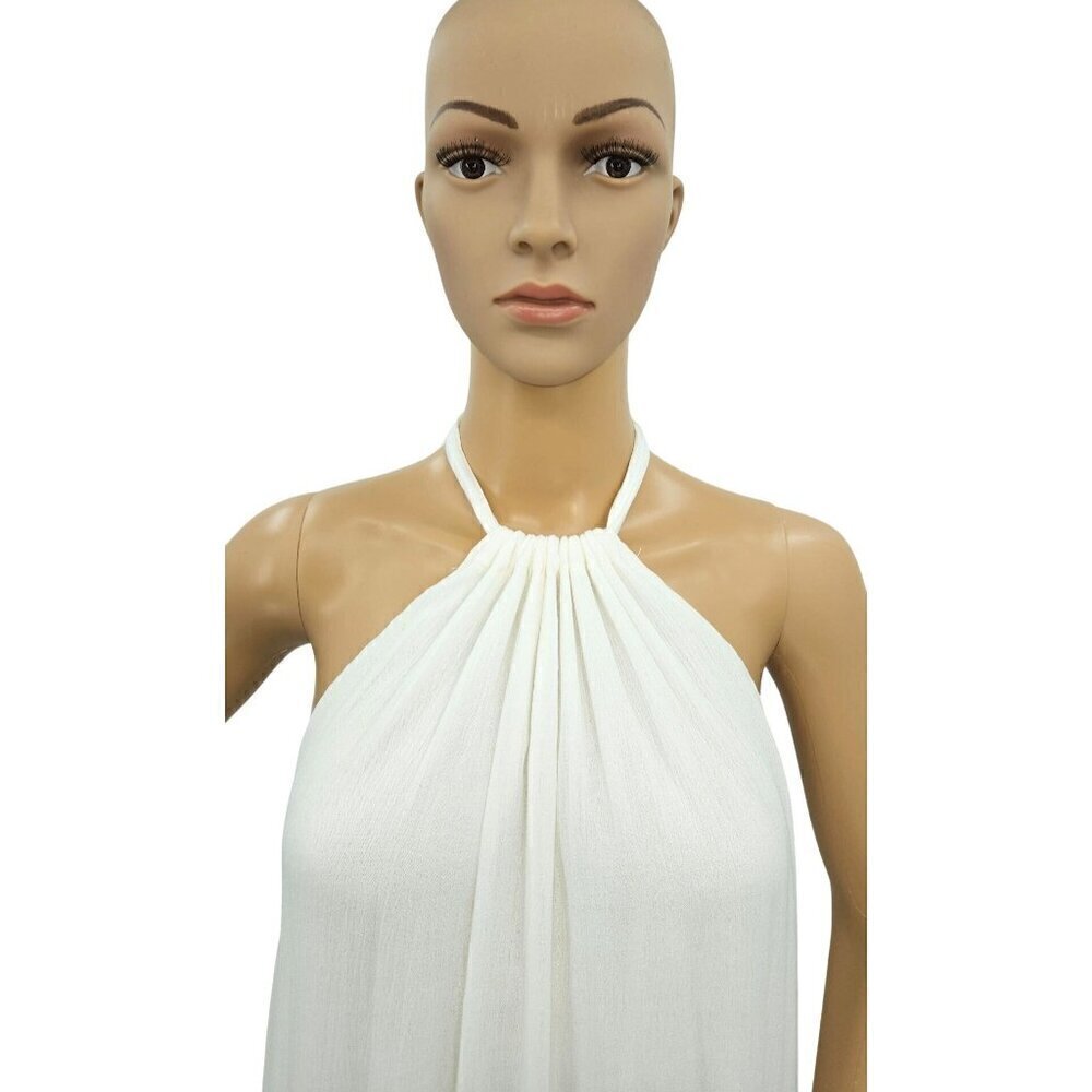 Francescas White Maxi Dress Sz M Tier Halter Open Back Lined Charlotte Avery NEW - Picture 4 of 12